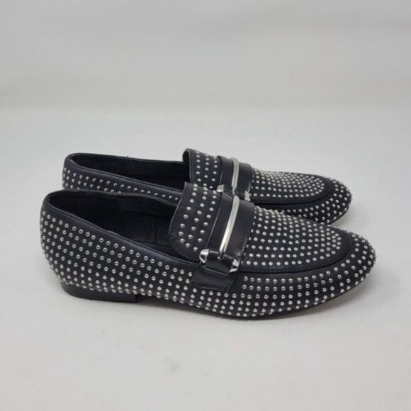 Steve Madden Kast Studded Loafer Flat Black Silver - Picture 3 of 9